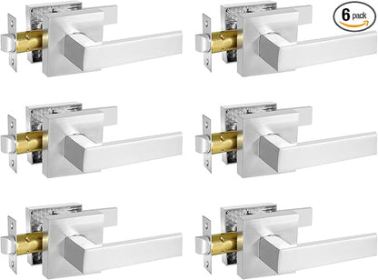 Square Passage Door Lever, Heavy Duty Interior Door Handles for Hallway& Closet Non-Locking Door Knob in Satin Nickel Keyless Door Lockset for Right & Left Side Door, 6 Pack