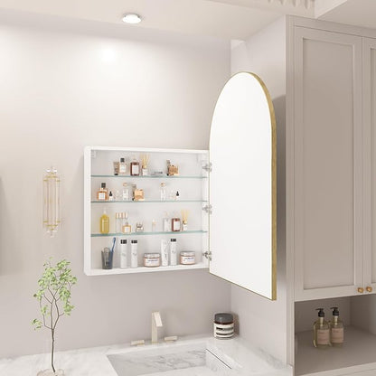 FKWin Gold Bathroom Medicine Cabinet for Left or Right Opening, Surface Mount Medicine Cabinet not Recessed, Modern Vanity Bathroom Mirror with Storage, Gold, 24x36 inch