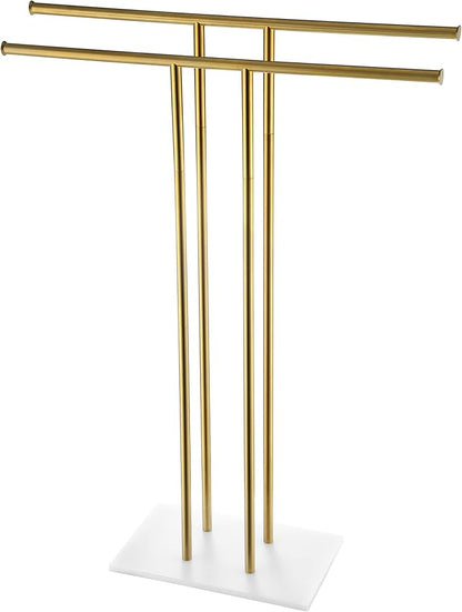 JQK Bath Towel Holder Stand Brushed Gold, 30 Inch Free Standing Double Towel Rack Shelf for Bathroom Floor, Light Gold, BTH100L30-WG