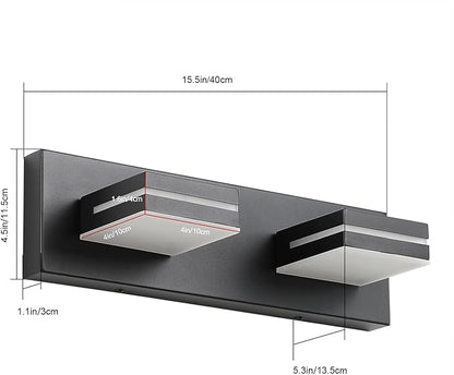 SineRise LED Modern Bathroom Vanity Light Fixtures (2-Light, 15.5-Inch, Dimmable), Matte Black Modern Acrylic Bathroom Wall Lighting Fixtures Over Mirror (Cool White 6000K)