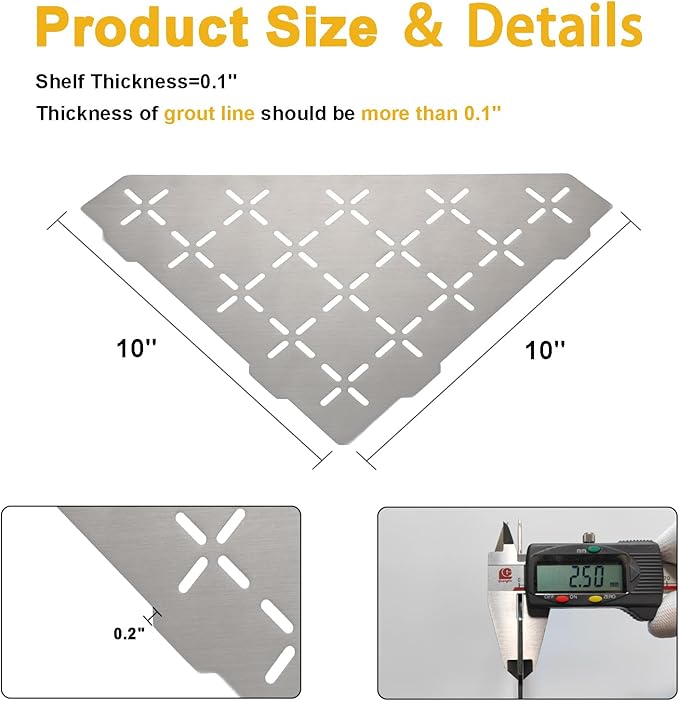 Recessed Corner Shower Shelf, 10" SUS304 Stainless Steel, Heavy Duty Shower Shelf, Grout in Bathroom Shelves for Tile Walls (2 Pack, Cross-Brushed)