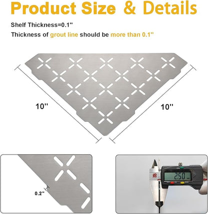 Recessed Corner Shower Shelf, 10" SUS304 Stainless Steel, Heavy Duty Shower Shelf, Grout in Bathroom Shelves for Tile Walls (2 Pack, Cross-Brushed)