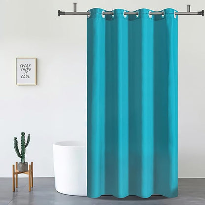 Furlinic Teal Extra Long Shower Curtain No Hooks Needed 96 Length,Waterproof Fabric Shower Curtain Liner,Bathroom Curtains for Hotel with 10 Plastic Split Grommets, Machine Washable,78x96 Inch.