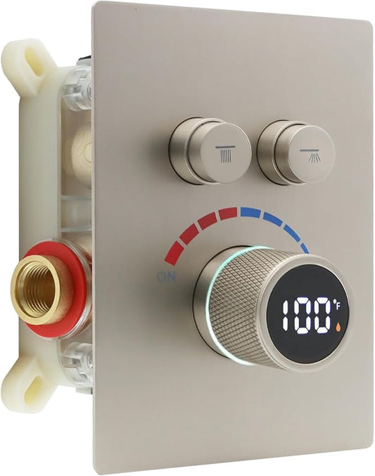 Digital Display Shower Valve Shower Valve 2 Way Shower Diverter Valve Shower Mixing Valve Can Use All the Time Brushed Nickel