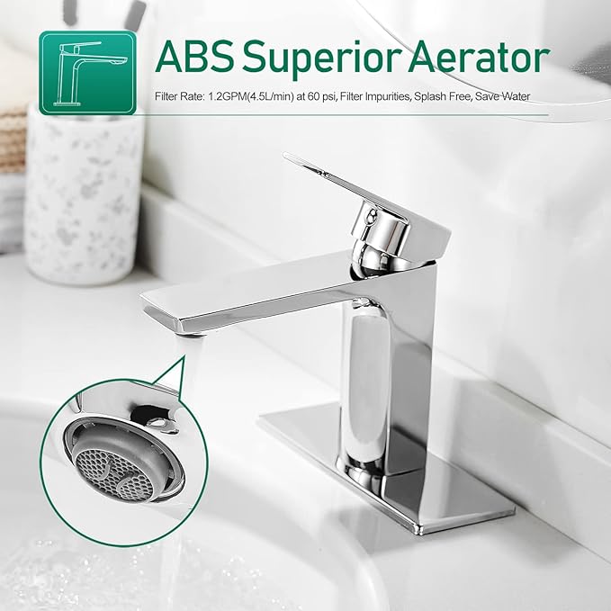VOTON Chrome Bathroom Faucet One Hole Single Handle Bathroom Sink Faucet Lavatory Faucet with Deck Plate, Lavatory Vanity,Rv Sink