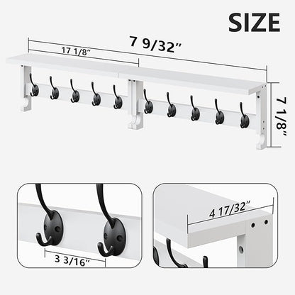 AMBIRD Coat Rack Wall Mount with Shelf, Coat Hook Rack Wall Mounted, Hat Wall Hooks for Hanging in Entryway, Living Room, Bathroom, Bedroom (White)