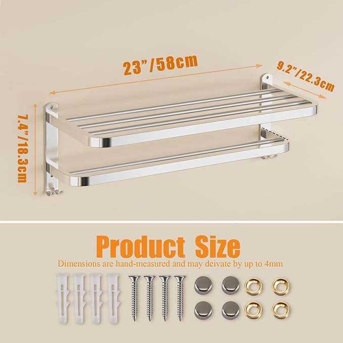 Generic NICETAKU 23inches Towel Racks for Bathroom Towel Shelf with Double Towel Bars Lavatory Wall Mount Holder with Hooks Stainless Steel Hotel Bath Rack (Silver)
