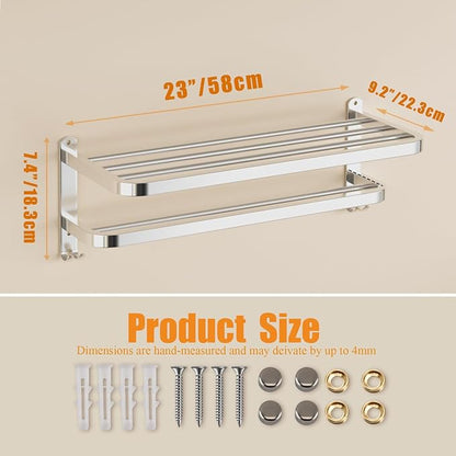 Generic NICETAKU 23inches Towel Racks for Bathroom Towel Shelf with Double Towel Bars Lavatory Wall Mount Holder with Hooks Stainless Steel Hotel Bath Rack (Silver)