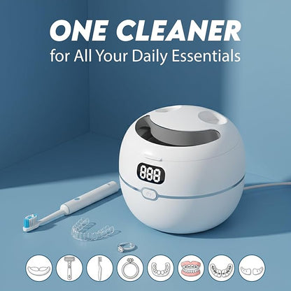 220ML Ultrasonic Retainer Cleaner Machine, 45kHz Dental Cleaning Pod for Denture WITH Digital Timer, Mouth Guard, Aligner, Night Guard, Braces, Toothbrush Heads, Jewelry