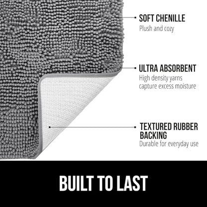GORILLA GRIP Bathroom Rug Sets, Soft Chenille 2 Piece Area Rugs Set, Toilet Base Mat and 30x20 Carpet, Absorbent Microfiber Washable Mats Dry Quickly, Home Décor and Bath Room Accessories, Grey