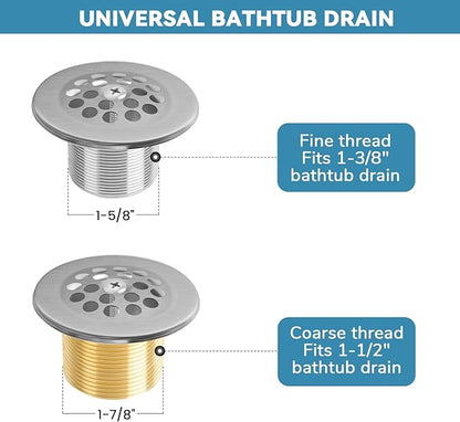 Bathtub Drain Stopper Trip Lever - Universal Bath Tub Drain Plug with Strainer, Suitable for 1-1/2" and 1-3/8" Tub Drain Replacement, Bathroom Tub Drain Trim Overflow Plate Kit (Brushed Nickel)