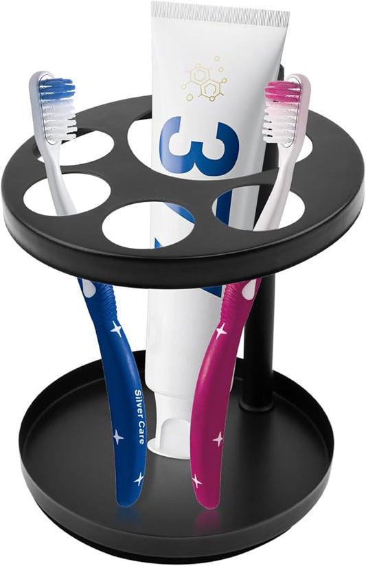 Stainless Steel Toothbrush Holder for Bathroom, Ventilated Organizer Stand with Separate Slots for Electric Toothbrushes, Toothpaste, Razors & Comb