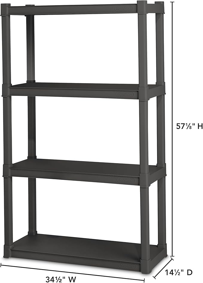 STERILITE 01643V01 4 Shelf Durable Solid Surface Shelving Unit, Flat Grey