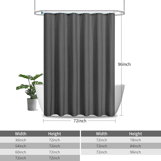 2-in-1 Waterproof Extra Long Fabric Shower Curtain or Liner,Linen Textured,84 Inch Breathable TPU & Washable Bathroom Shower Curtain Set with 12 Plastic Hooks,Modern,72"x96" Charcoalgrey
