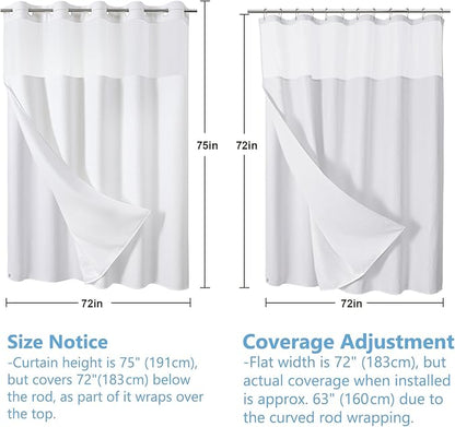 VANZAVANZU Hookless Shower Curtain with Mesh Top and Snap in Waterproof Liner, Waffle Weave, Weighted Magnets Hem, Machine Washable, 72 x 75 Inches – (White)
