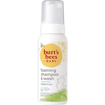 Burt's Bees Baby Sensitive Foaming Shampoo and Wash, Fragrance Free, Tear Free, Pediatrician Tested, 97.5% Natural Origin, 8.4 Fluid Ounces, Pack of 3