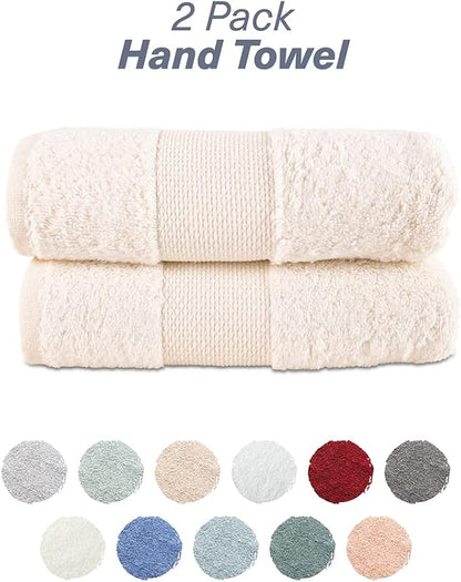 Hencely Luxury Hand Towel - Set of 2 (16x28 Inches) - Soft Turkish Cotton, Absorbent, Quick-Drying Face, Body, Kitchen, and Bathroom Towel (Hand Towels 2 Pack, Ivory)