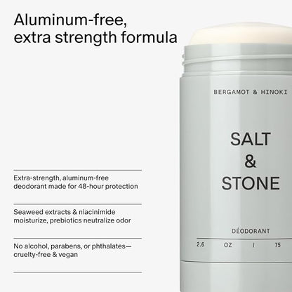 Salt & Stone Signature Scent Duo Set | 48 Hour Aluminum-Free Deodorant & Hydrating Body Mist | Skincare-Infused Deodorant & Body Spray | Bergamot & Hinoki