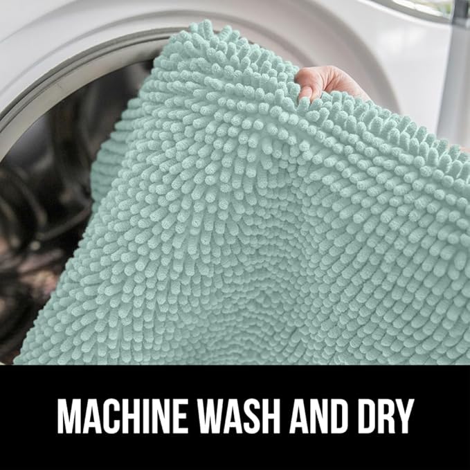 GORILLA GRIP Plush Absorbent Shaggy Chenille Bath Rug Mat for Oval Toilet Base with Rubber Backing, Machine Washable Rugs, Soft Microfiber Contour Mats for Toilets, Bathroom Decor, Seablue