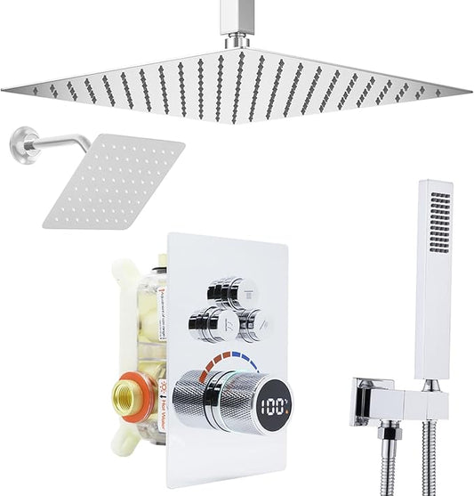 Shower System 12 Inches Rainfall Shower System Shower Head System for Bathroom 3 function shower system set Shower Faucet Rough-in Valve