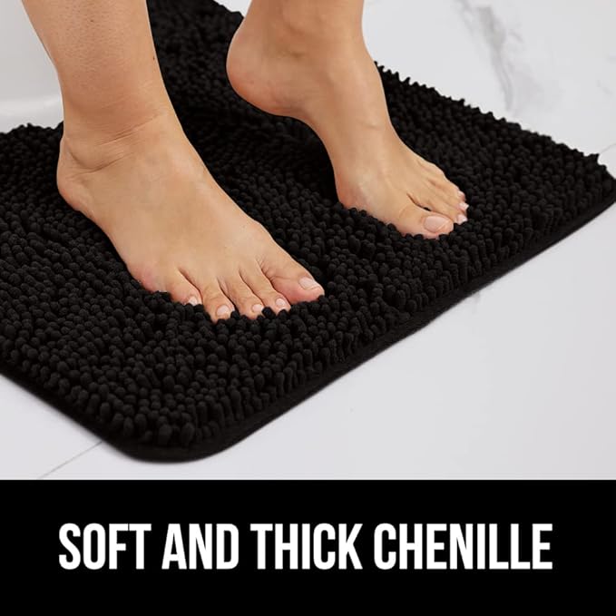 GORILLA GRIP Bath Rug Mat 54x24, Thick Soft Absorbent Chenille, Quick Dry Microfiber Mats, Rubber Backing Washable Shower Floor Rugs, Bathmat Runner, US Designed Bathroom Home Decor Accessories Black