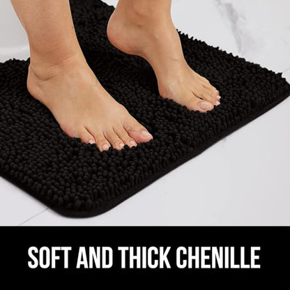 GORILLA GRIP Bath Rug Mat 70x24, Thick Soft Absorbent Chenille, Quick Dry Microfiber Mats, Rubber Backing Washable Shower Floor Rugs, Bathmat Runner, US Designed Bathroom Home Decor Accessories Black