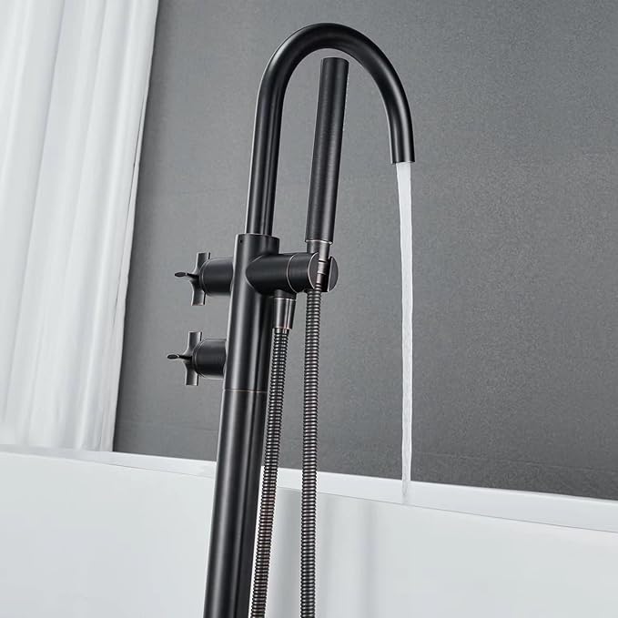 Freestanding Bathtub Faucet Tub Filler Oil Rubbed Bronze Floor Mount Brass Bathtub Faucets with Hand Shower