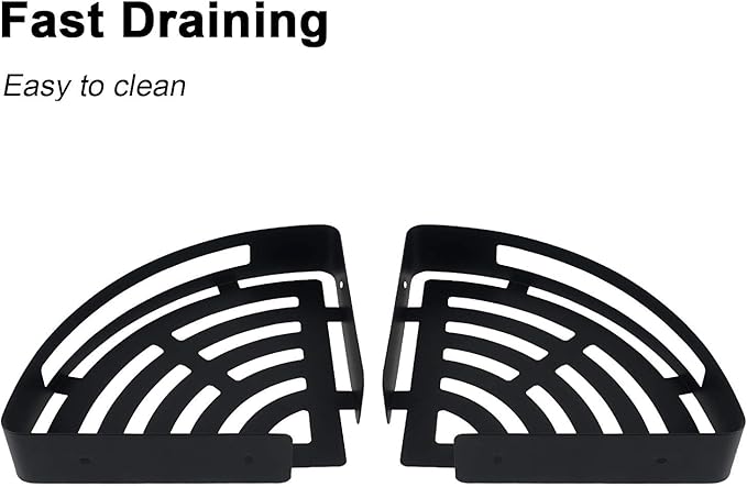 NearMoon Bathroom Shower Caddy 2 Pack, No Drill 304 Stainless Steel Shower Organizer with 2 Hooks (Corner Shelf, Matte Black)
