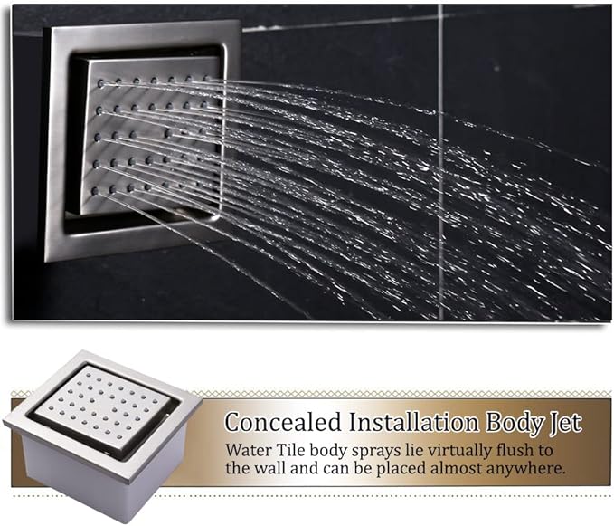 Brushed Nickel Digital Display Shower System with 16X24 inch Ceiling Overhead Shower Head(Rain & Waterfall Two Modes), 4 PCS Body Jet and Handheld Spray