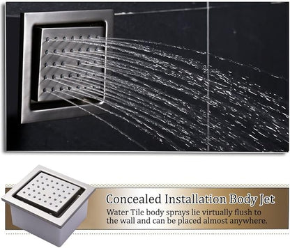 Brushed Nickel Digital Display Shower System with 16X24 inch Ceiling Overhead Shower Head(Rain & Waterfall Two Modes), 4 PCS Body Jet and Handheld Spray