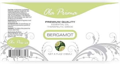 Ola Prima Bergamot Essential Oil - Therapeutic Grade for Aromatherapy, Diffuser, Skin, Hair, Massage, Stress, Dropper - 4 fl oz - Bergamot Oil