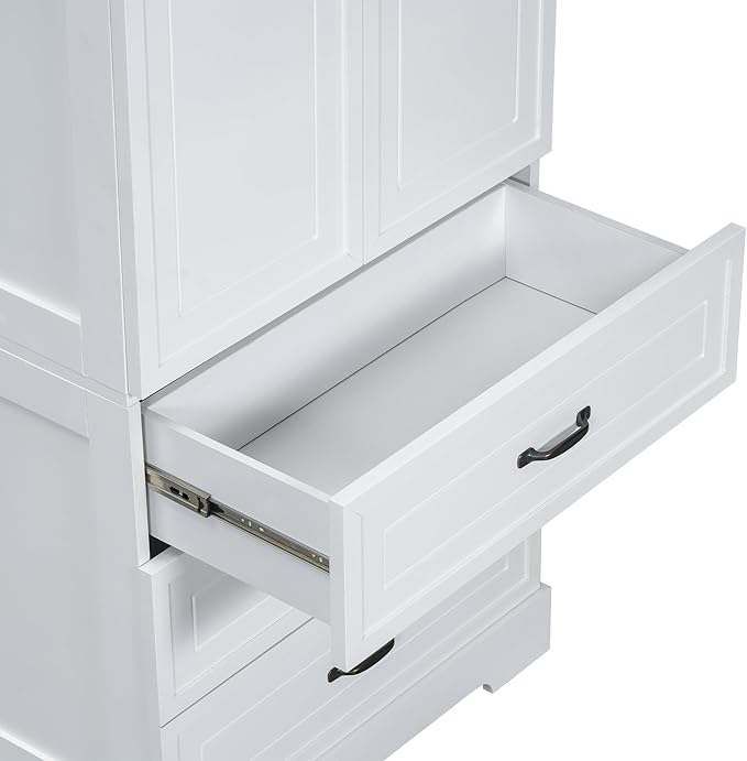 Favfurish 69" Tall Bathroom Storage Cabinet with Doors and 2 Drawers,Modern Linen Cabinets w/Adjustable Shelf & Magnetic Door Stopper,Freestanding Organizer for Dining Room,Kitchen,Office,White