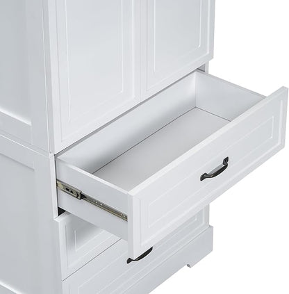 Favfurish 69" Tall Bathroom Storage Cabinet with Doors and 2 Drawers,Modern Linen Cabinets w/Adjustable Shelf & Magnetic Door Stopper,Freestanding Organizer for Dining Room,Kitchen,Office,White