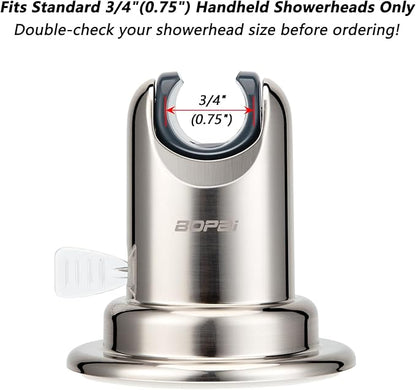 BOPai Suction Cup Shower Head Holder for Handheld Shower – No Drill, for Smooth Surfaces Only, Adjustable 20°, Brushed Nickel