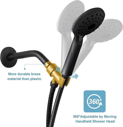OFFO Shower Head Holder All Metal for Handheld Shower Head, Adjustable Shower Arm Mount with Solid Brass Pivot Ball, 1/2 in IPS Female Inlet and Male Outlet, Matte Black