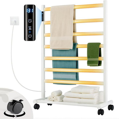 GROWNEER Upgraded Heated Towel Rack, 7 Bars Towel Warmer Rack, Wall Mounted & Freestanding Towel Warmer for Bathroom, Timer & Temperature Multi-Level Adjustments, Overheating Protection (White)