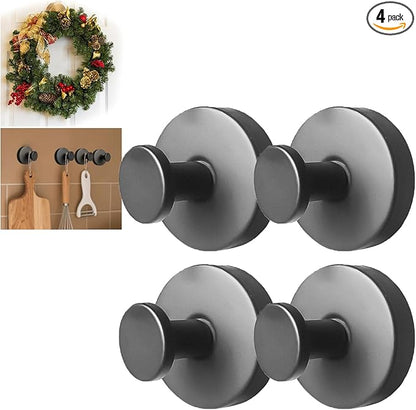 4Pcs New Model No-Drill Suction Cup Hooks for Door Wreaths, Wreath Hangers for Front Door, Suction Cup Hooks for Shower, Removable, Waterproof & Rustproof (Black)