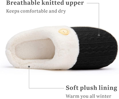 Chantomoo Womens Slipper Warm Comfy Memory Foam House Slippers Knitted Shoes Faux Fur Lined Anti-Skid Rubber Sole Bedroom Cozy Indoor Outdoor Slippers