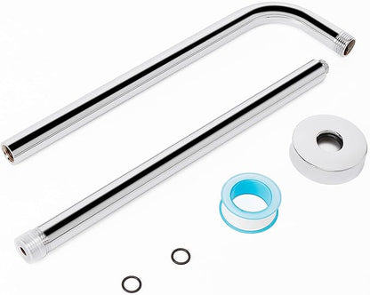 HarJue Shower Arm with Flange and Teflon Tape, Wall Mounted Shower Pipe 304 Stainless Steel Extension Arm for Fixed Shower Head & Handheld (20 Inch, Chrome)