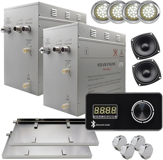 Superior Encore Plus 24kW Steam Shower Generator Kit with Horizontal Black Keypad, Drip Pans & White Lights | Bluetooth Audio|Self-Draining Steam Bath Generator|One-click Connection Cord|