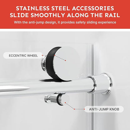 58-60" Wx74 H Frameless Single Sliding Shower Door, 5/16" Tempered Glass&Shatter Proof Film Doubling Safety, Easy Clean Coating&Stainless Steel Hardware,Strong Seals Water Protection