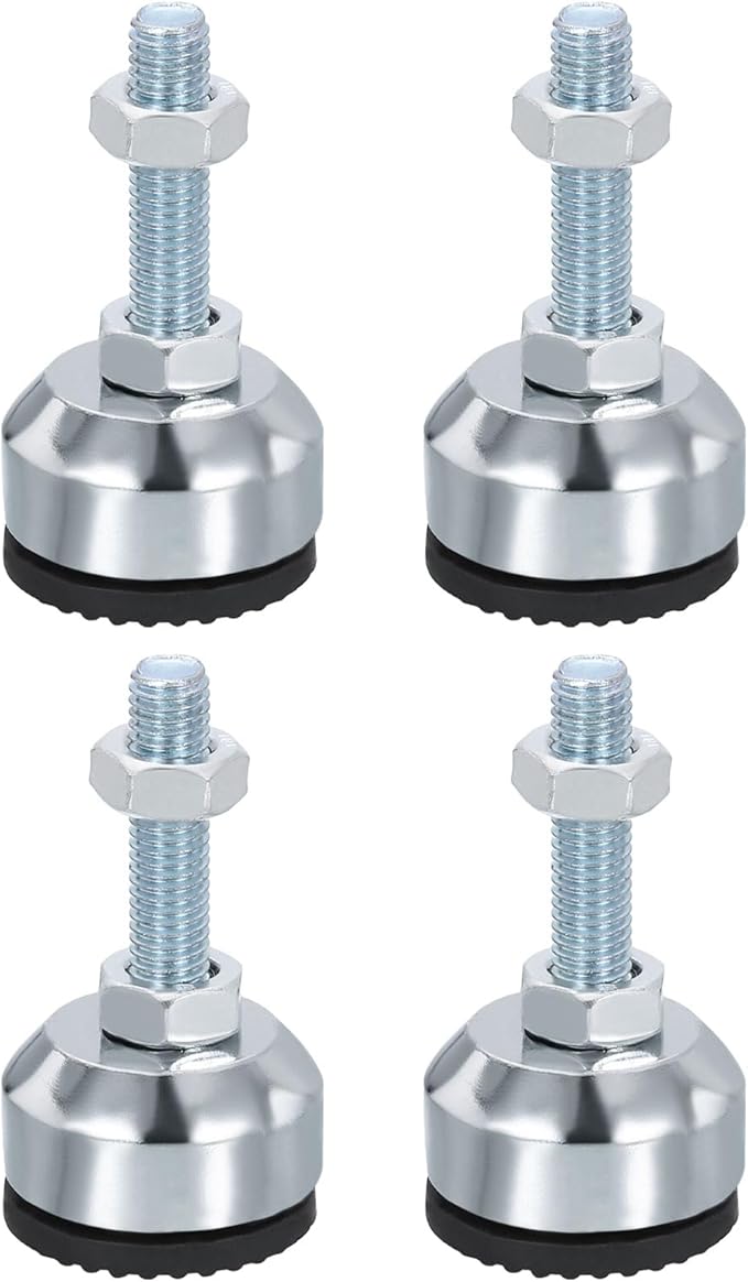 PATIKIL Furniture Leveling Feet 1.6" Dia Base M10 Thread, 4 Pcs Carbon Steel Adjustable Threaded Furniture Levelers Screw on Leg Leveler with Pads for Desk Chair Cabinet, Black