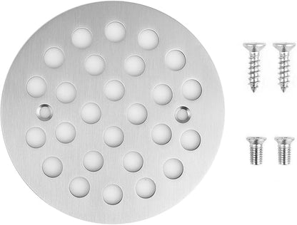 4-1/4 Inch Screw-in Round Floor Drain Cover Replacement Shower Drainer Grates (Brushed Nickel)