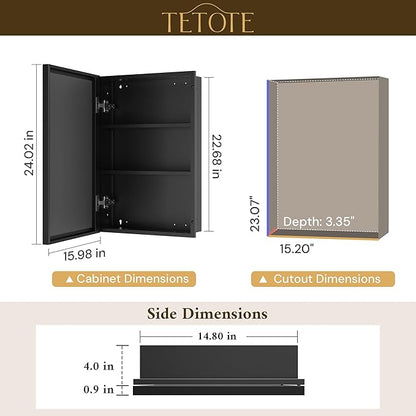 TETOTE Brushed Nickel 16" x 24" Recessed Medicine Cabinet Bathroom Mirror with Storage Medicine Cabinet with Beveled Frame Adjustable Shelves Wall-Mounted