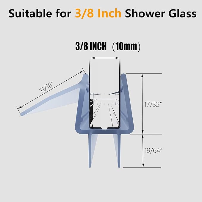 Frameless Shower Door Bottom Seal Strip for 3/8" (10mm) Thick Shower Glass, 36" Long Shower Sweep with Drip Rail, Vinyl Material, Clear - Stop Shower Leaks and Create a Water Barrier