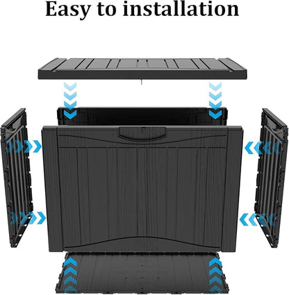 TARKARI 45 Gallon Lockable Resin Deck Box, Waterproof & UV-Resistant Outdoor Storage Box for Outdoor Cushion Storage, Garden Tools & Pool Accessories Storage, Black