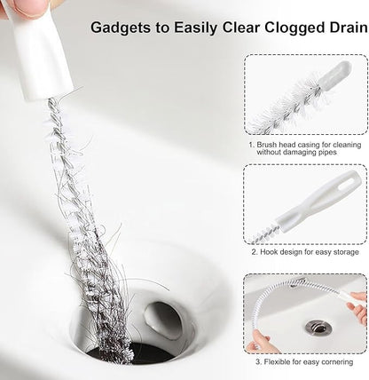 35.5inch Flexible Hair Drain Clog Remover Tool(1pcs), 17.8inch Cleaning Brush(2pcs), Hair Catcher Drain Auger Cleaner Tool Set for Pipe, Toilet, Kitchen Sink, Bathroom Tub, Sewer, (2+1)