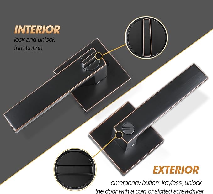 Privacy Door Levers, 5 Pack Oil Rubbed Bronze Door Handles Interior Heavy Duty Bed and Bath Keyless Door Locksets, Reversible for Left Right Handed Doors