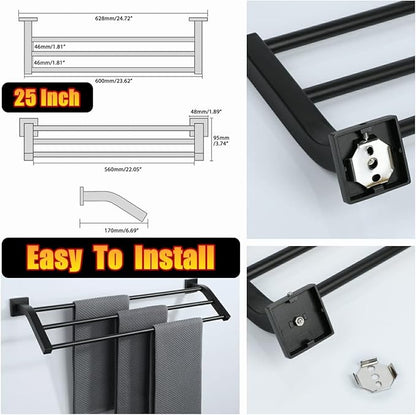 Alise Bath 3 Towel Bars,Towel Holder Towel Racks for Bathroom Wall Mount,Heavy Duty SUS304 Stainless Steel Towel Hanger Towel Rails,Matte Black,24-Inch
