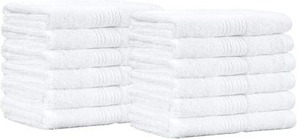Amazon Basics Cotton Washcloths for Bathroom, Soft and Highly Absorbent, 12 in x 12 in, White, 12-Pack